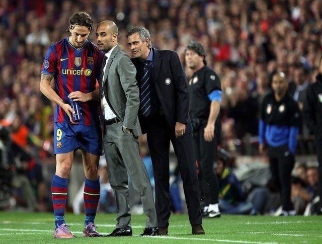 © Simone Rosa/Lapresse / DPPI 28-04-2010 Barcelona (Spain) sport soccer Soccer - Championleague in the picture: Mourinho, Guardiola and Ibramovic