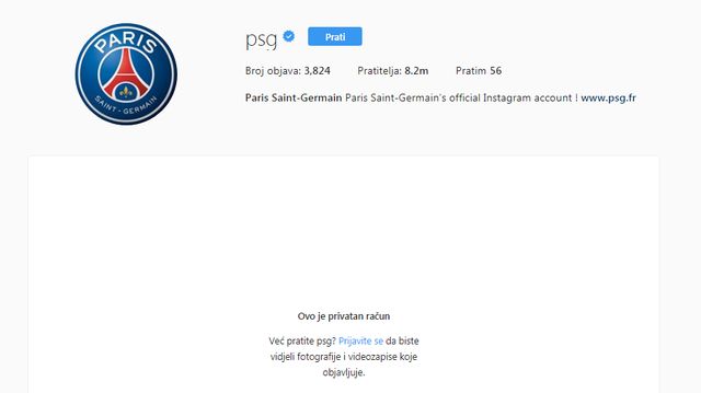 PSG-ov instagram profil od danas privatan