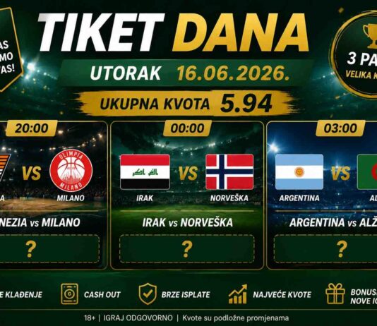 Tiket Dana (16.06.2026.) – Kvota 5.94 na tri pažljivo odabrana para