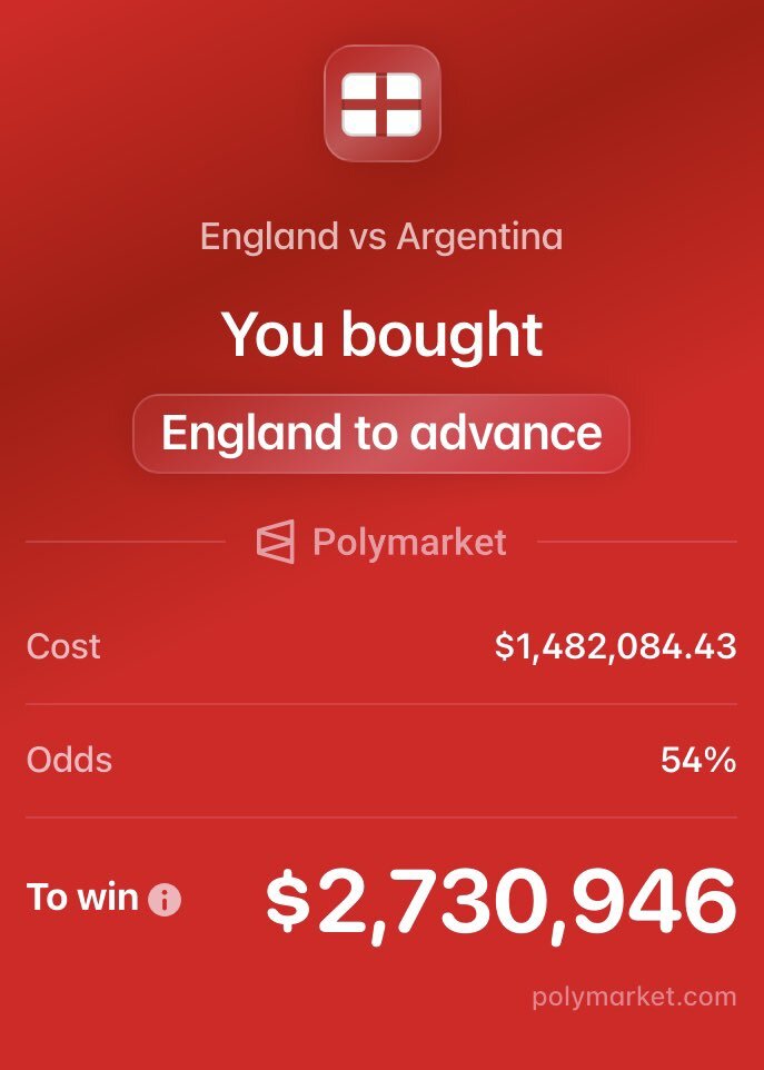 Polymarket oklada Engleska Argentina