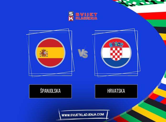 Grafika Španjolska protiv Hrvatske sa zastavama obiju reprezentacija