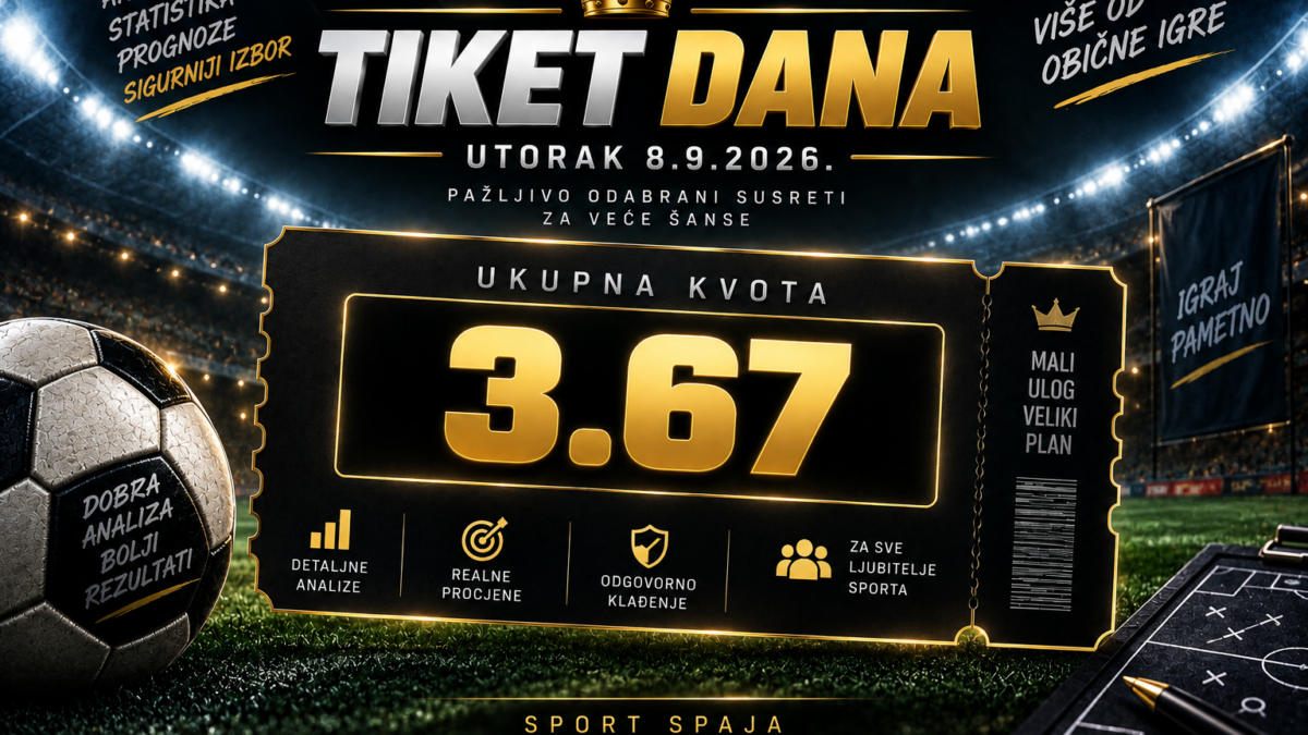 Tiket dana – Utorak 8.9.2026: Ukupna kvota 3.67
