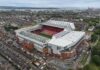 Liverpool – Man City prognoza: Anfield bez Isaka i Gakpa, a Haaland je zabio u svih pet utakmica Anfield, stadion Liverpoola, snimka iz zraka s novom tribinom Anfield Road