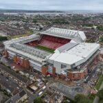 Anfield, stadion Liverpoola, snimka iz zraka s novom tribinom Anfield Road