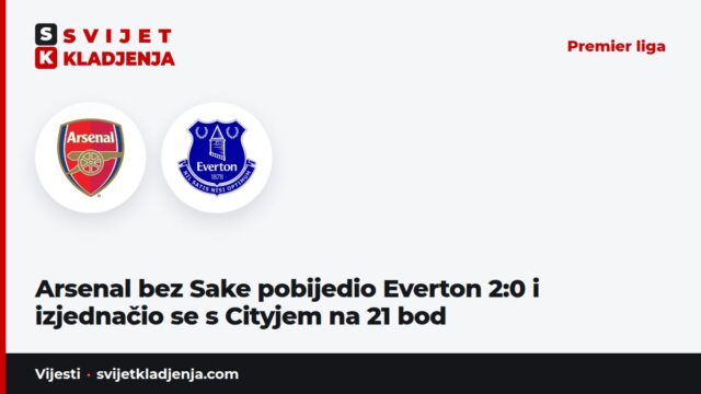 Arsenal bez Sake pobijedio Everton 2:0 i izjednačio se s Cityjem na 21 bod