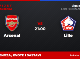 Arsenal – Lille prognoza i tip: Liga prvaka, utorak u 21:00 Arsenal – Lille, Liga prvaka, 2. kolo: prognoza i kvote