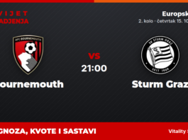 Bournemouth – Sturm Graz prognoza i tip: Europska liga, četvrtak u 21:00 Bournemouth – Sturm Graz, Europska liga, 2. kolo: prognoza i kvote