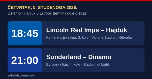 Sunderland – Dinamo gdje gledati: 5. studenoga u 21:00, a Hajduk prije toga igra u Gibraltaru