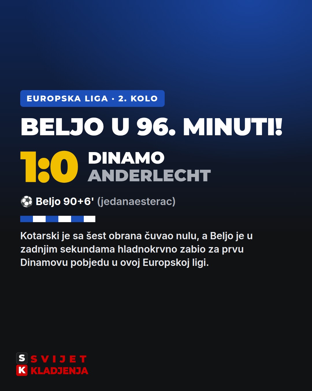 Grafika: Dinamo – Anderlecht 1:0, Beljo iz jedanaesterca u 90.+6, Europska liga