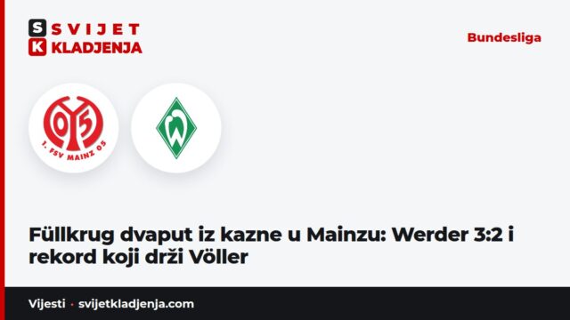 Füllkrug dvaput iz kazne u Mainzu: Werder 3:2 i rekord koji drži Völler