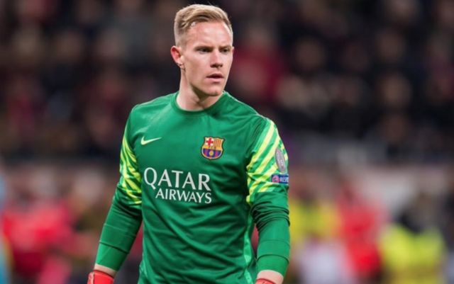 Vratar Marc-André ter Stegen u zelenom dresu Barcelone tijekom utakmice, arhivska fotografija