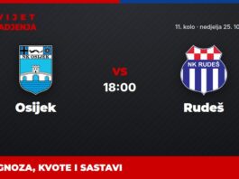 Osijek – Rudeš prognoza i tip: Više od 2,5 gola, nedjelja u 18:00 Osijek – Rudeš, HNL: prognoza i kvote