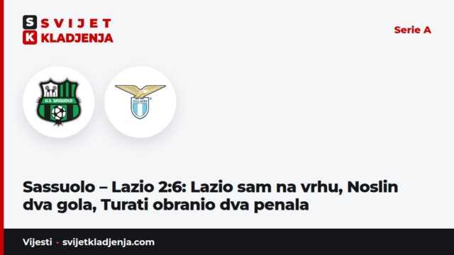 Sassuolo – Lazio 2:6: Lazio sam na vrhu, Noslin dva gola, Turati obranio dva penala