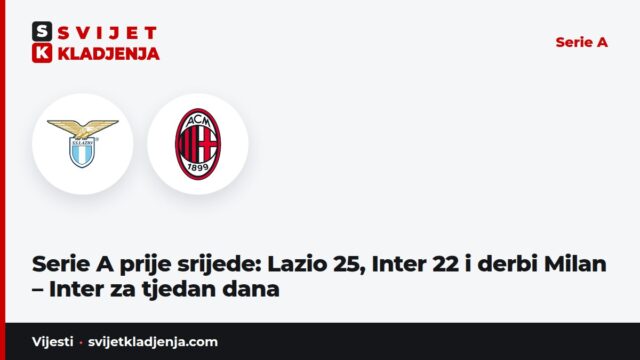 Serie A prije srijede: Lazio 25, Inter 22 i derbi Milan – Inter za tjedan dana