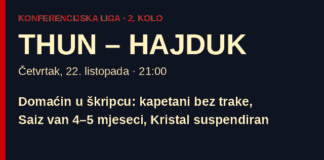 Thun – Hajduk: Švicarci bez Saiza i Kristala, a kapetani Bürki i Bamert ostali bez trake Grafika: Thun – Hajduk, četvrtak 22. listopada u 21:00, Konferencijska liga; Thun s kadrovskim i disciplinskim problemima