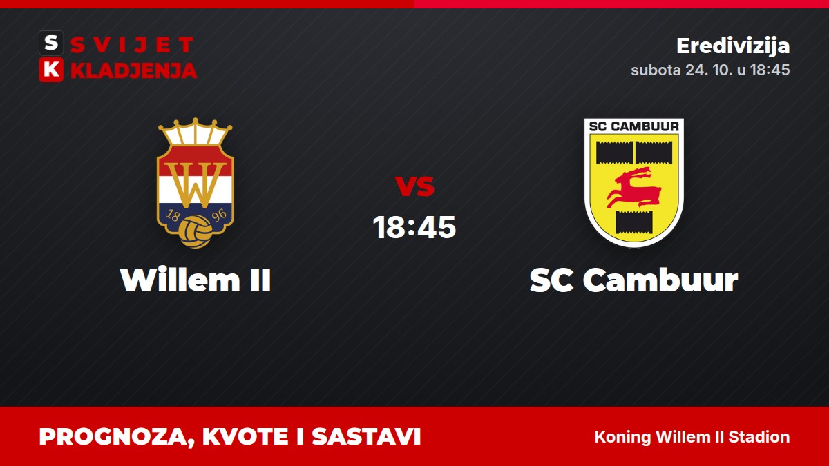 Willem II – SC Cambuur, Eredivizija: prognoza i kvote